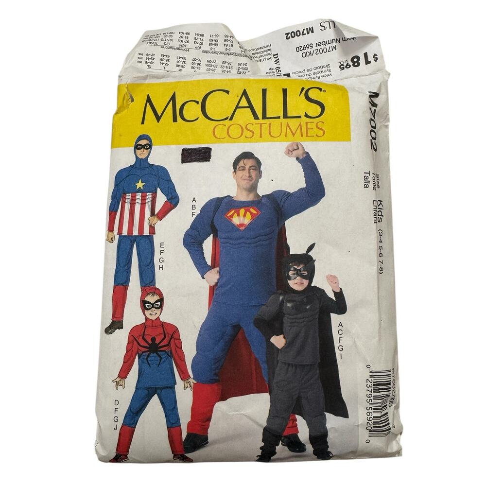 MCCALLS COSTUMES Kids Superhero Costume Size 3-4 5-6 7-8 Cut to 7-8 M7002 Unisex